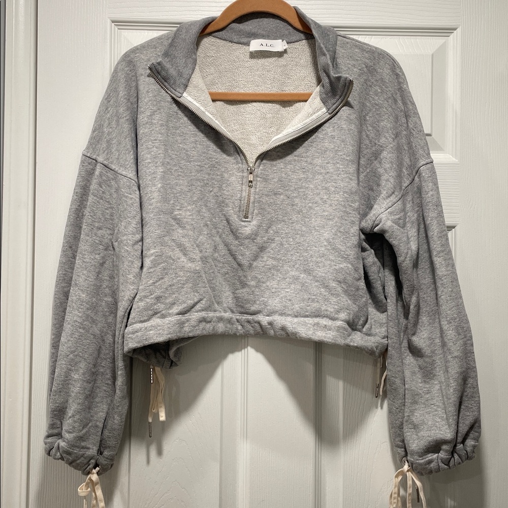 A.L.C. Heather Gray Half-Zip Cropped Pullover with Ties